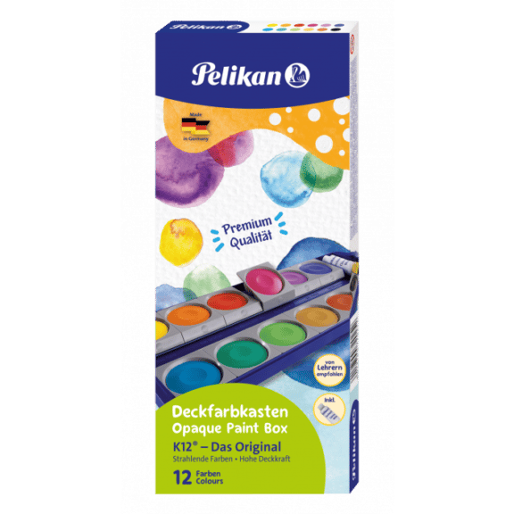 Pelikan Deckfarbenkasten 735K/12, Kasten mit 12 Farben & Deckweiss K 12