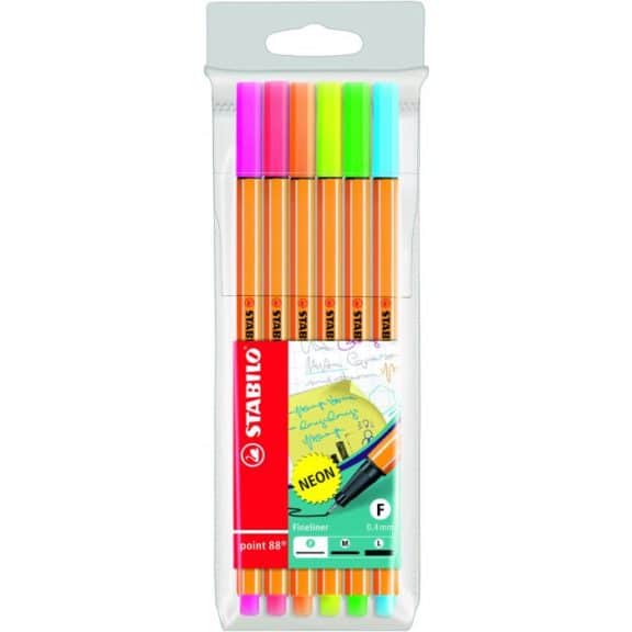 Stabilo Fineliner point 88 Etui, Neon mit 6 Stiften