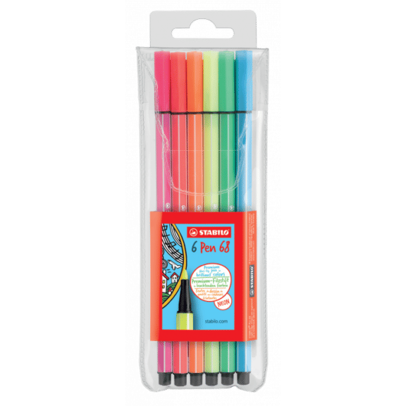 STABILO, Premium-Filzstift, Pen 68, Etui, Neon mit 6 Farben