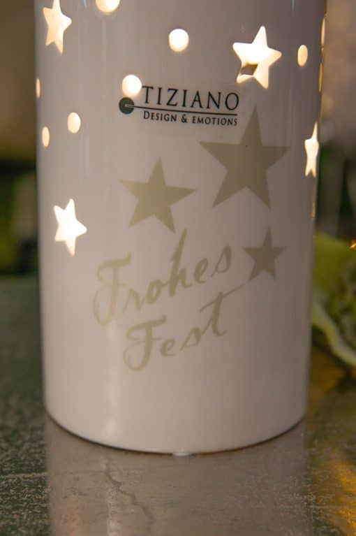 Tiziano Licht Latuna LED mit Decal "Frohes Fest" creme-weiß
