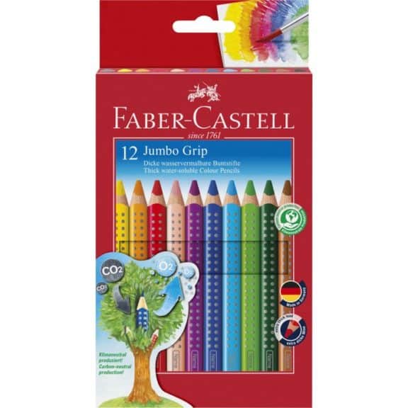 Faber Castell, Farbstift Jumbo Colour GRIP, 12 Farben sortiert im Kartonetui