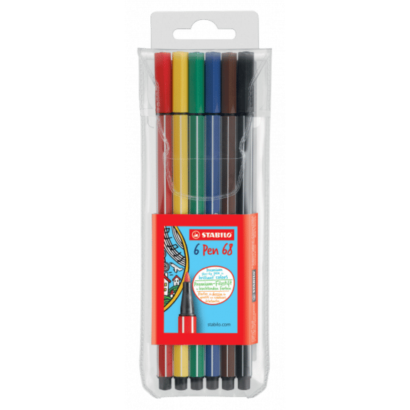 STABILO, Premium-Filzstift, Pen 68, Etui, mit 6 Farben