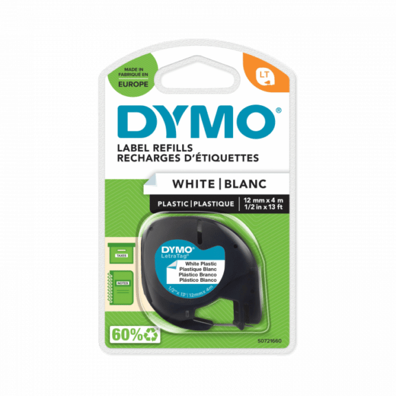 Dymo LT-Band Plastik 12mm x 4m schwarz auf weiss