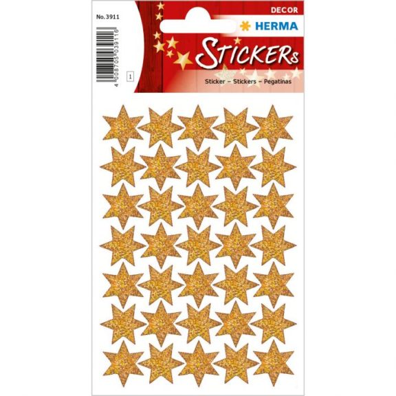 Herma Schmucketiketten Sterne Decor Folie gold beglimmert, 1 Bl.