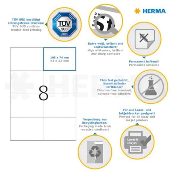 Herma Etiketten Premium, weiß 105x74 mm Papier matt