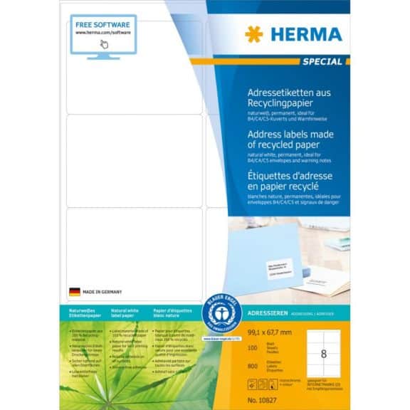 Herma A4 Recyclingetiketten, 99,1 x 67,7 mm weiss 800 Stück