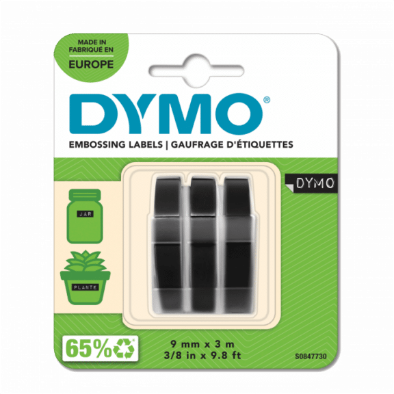 Dymo Prägeband 3er-Blister 9mm x 3m glänzend schwarz