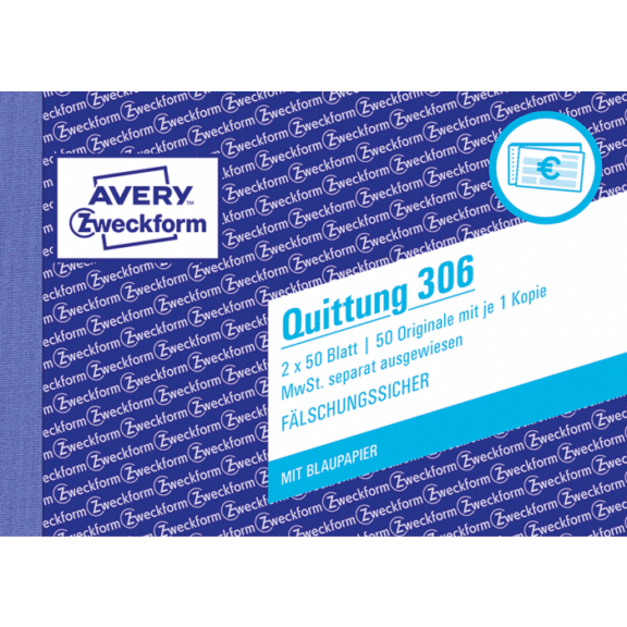 Zweckform Quittung MwSt. separat ausgewiesen, A6 quer, mit Blaupapier, 2x50 Blatt