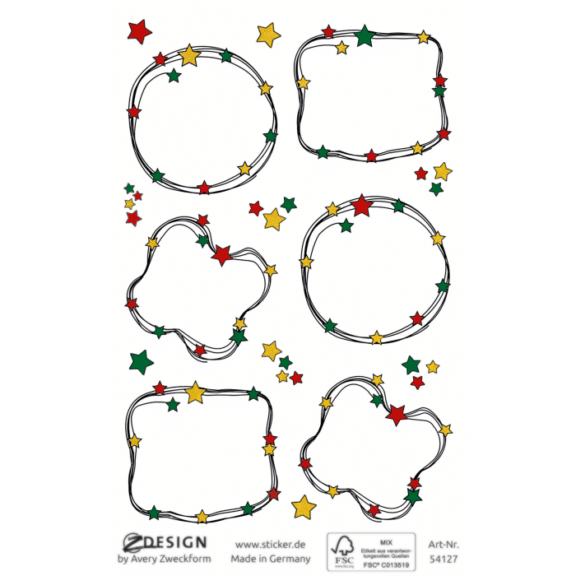 Design Weihnachtssticker, Papier, Weihnachtsmotive, bunt, 6 Aufkleber