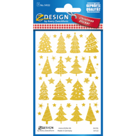 Design Weihnachtssticker, Folie, Weihnachtsbäume, gold, 38 Aufkleber