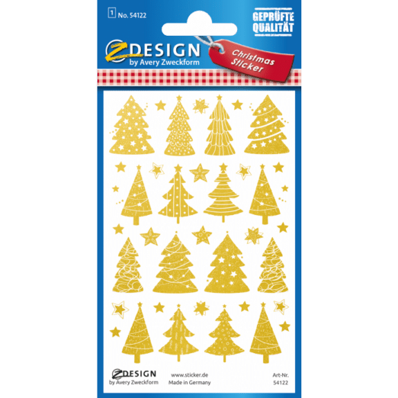 Design Weihnachtssticker, Folie, Weihnachtsbäume, gold, 38 Aufkleber
