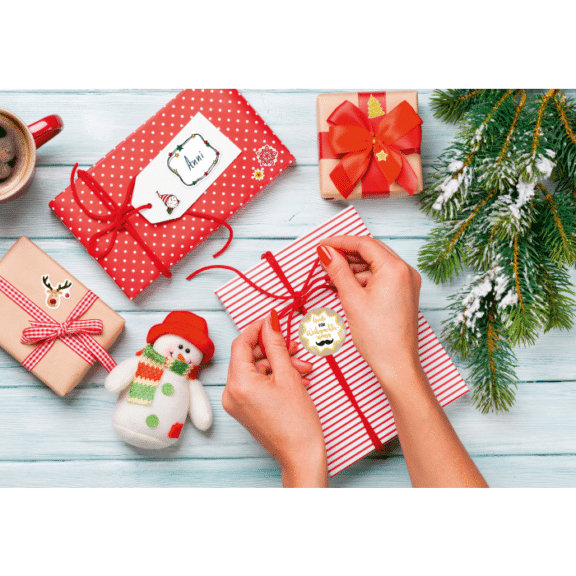 Design Weihnachtssticker, Papier, Weihnachtsmotive, bunt, 6 Aufkleber