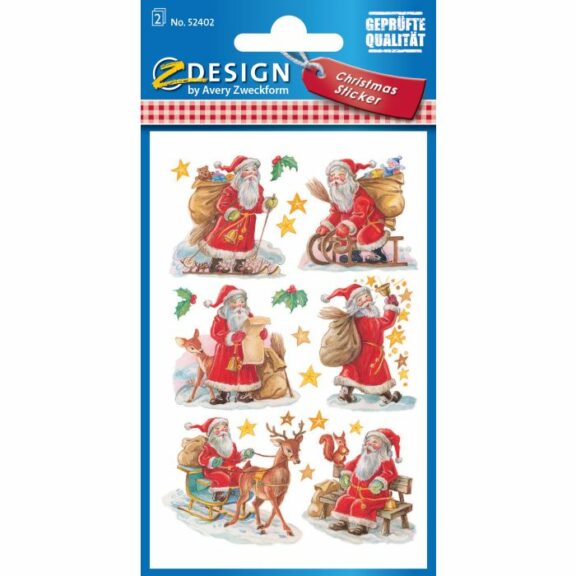 Design Weihnachtssticker, Papier, Weihnachtsmänner, bunt, 12 Aufkleber