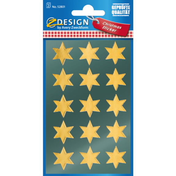 Design Weihnachtssticker, Glanzpapier, Sterne, gold, 30 Aufkleber