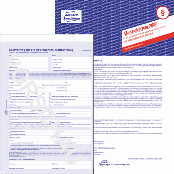 Zweckform KFZ - Kaufvertrag 2880 für ein gebrauchtes Kraftfahrzeug