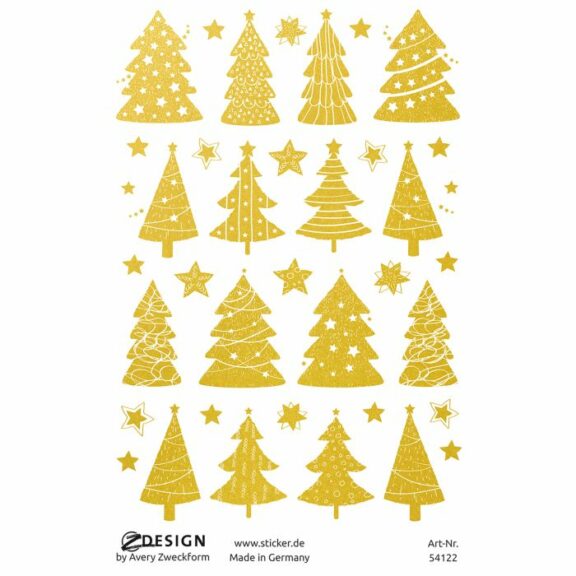 Design Weihnachtssticker, Folie, Weihnachtsbäume, gold, 38 Aufkleber