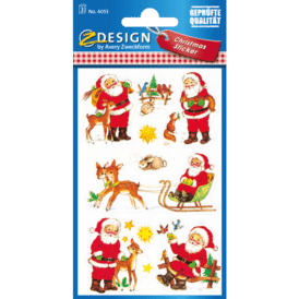 Design Weihnachtssticker, Papier, Weihnachtsmänner, bunt, 15 Aufkleber