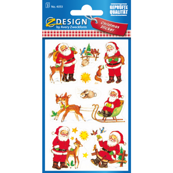 Design Weihnachtssticker, Papier, Weihnachtsmänner, bunt, 15 Aufkleber