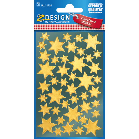 Design Weihnachtssticker, Glanzpapier, Sterne, gold, 96 Aufkleber