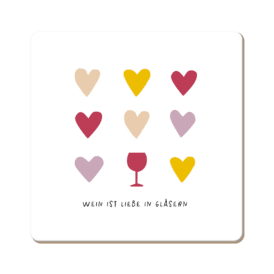Grafik Werkstatt Korkuntersetzer "Wein ist Liebe in Gläsern"