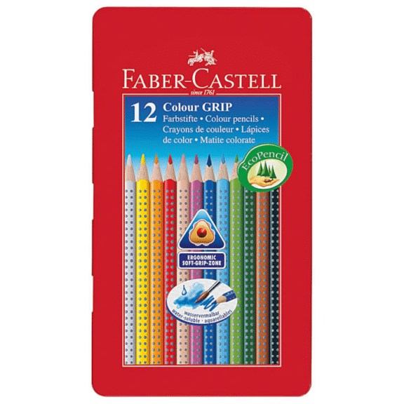 Faber Castell, Farbstift Colour GRIP, 12 Farben sortiert im Metalletui