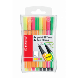 Stabilo Fineliner point 88 Mini / Filzstift Pen 68 Mini, neon, 8 Stifte