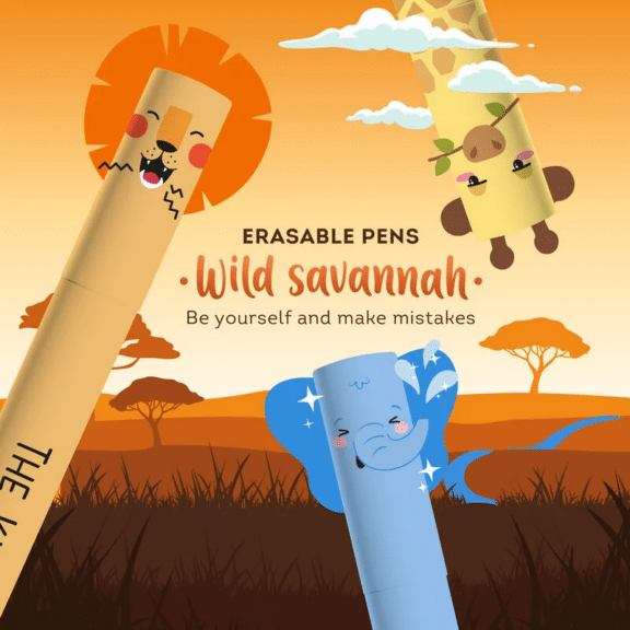 Legami Set mit 3 löschbaren Gelstiften - Erasable Pen "Lion, Elephant und Giraffe"