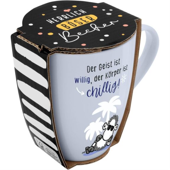 Sheepworld Becher "Der Geist ist willig, der Körper ist chillig"