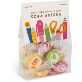 Grafik Werksatt ABC Bonboms Schulanfang "Alle lieben Wünsche zum Schulanfang"