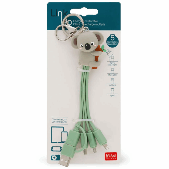 Legami 6-in-1-Ladekabel als Schlüsselanhänger "Koala"