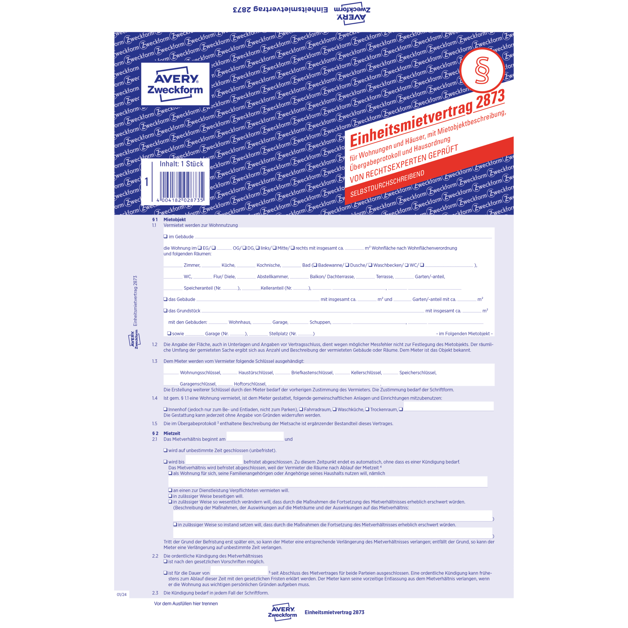 Zweckform Einheitsmietvertrag A4, 2 x 5 Seiten / Formular