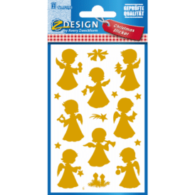 Design Weihnachtssticker, Folie, Engel, gold, 16 Aufkleber