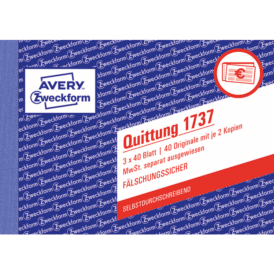Zweckform 1737 Quittung MwSt. separat ausgewiesenA6 Quer 3X40 Blatt