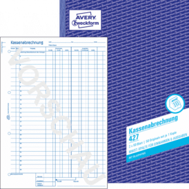 Zweckform Kassenabrechnung, 427 MwSt.-Spalte für Einnahmen und Ausgaben mit Blaupapier 2X50 Blatt