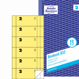 Zweckform, Bonbuch 832, gelb, mit Kellner-Nr. 2, 300 Bons