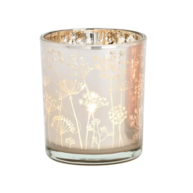G.Wurm Windlicht Blumen Dekor aus Glas Creme