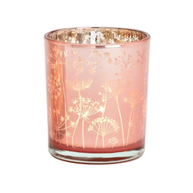 G.Wurm Windlicht Blumen Dekor aus Glas Rosa